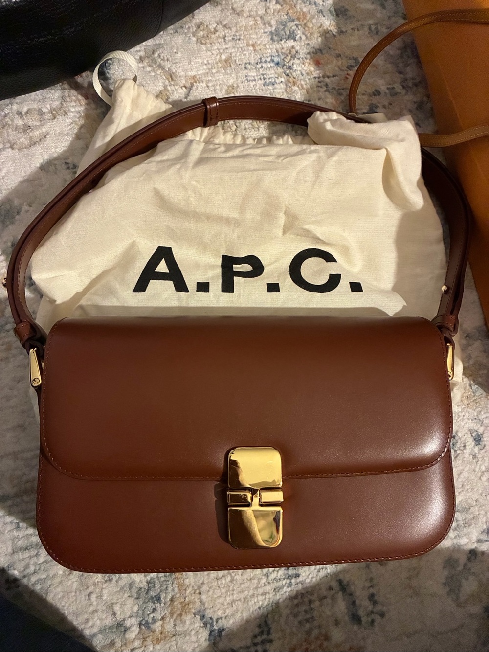 A.P.C. Chestnut Brown Leather Shoulder Bag with Gold Hardware